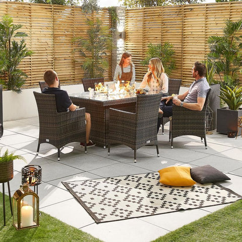 Amelia 6 Seat Rattan Dining Set - 1.5m x 1m Rectangular Firepit Table