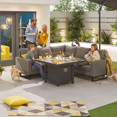 Compact Eclipse Outdoor Fabric Casual Dining Set with Firepit Table