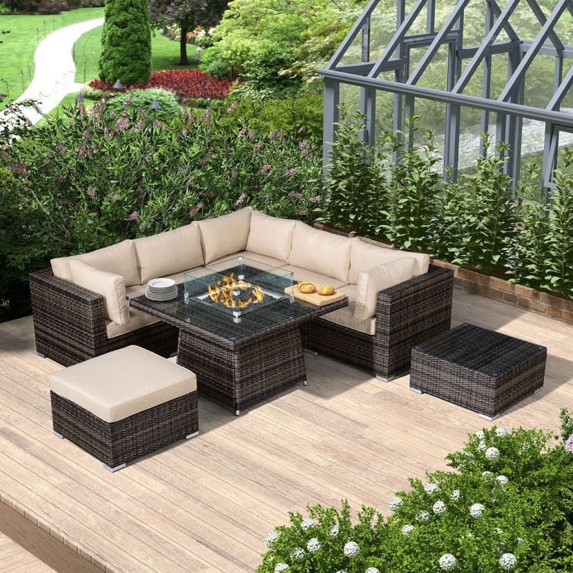 Corner Sofa Outdoor Lounge Set With Fire Pit Chelsea 1C Corner