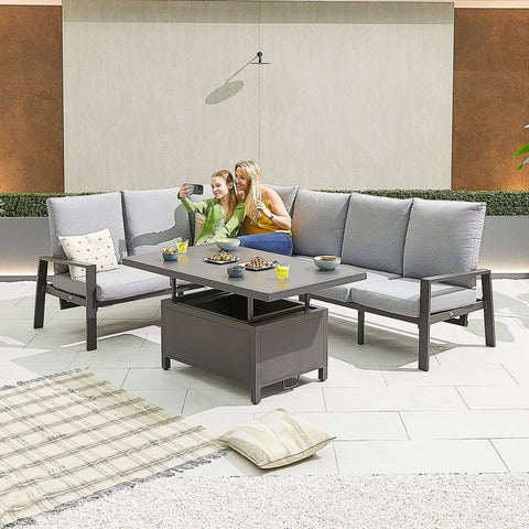 Enna Left Hand Aluminium Reclining Casual Dining Corner Sofa Set with Rising Table